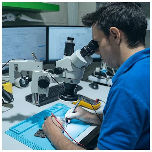 Reparación interna de portátil con ventilador y placa base al descubierto